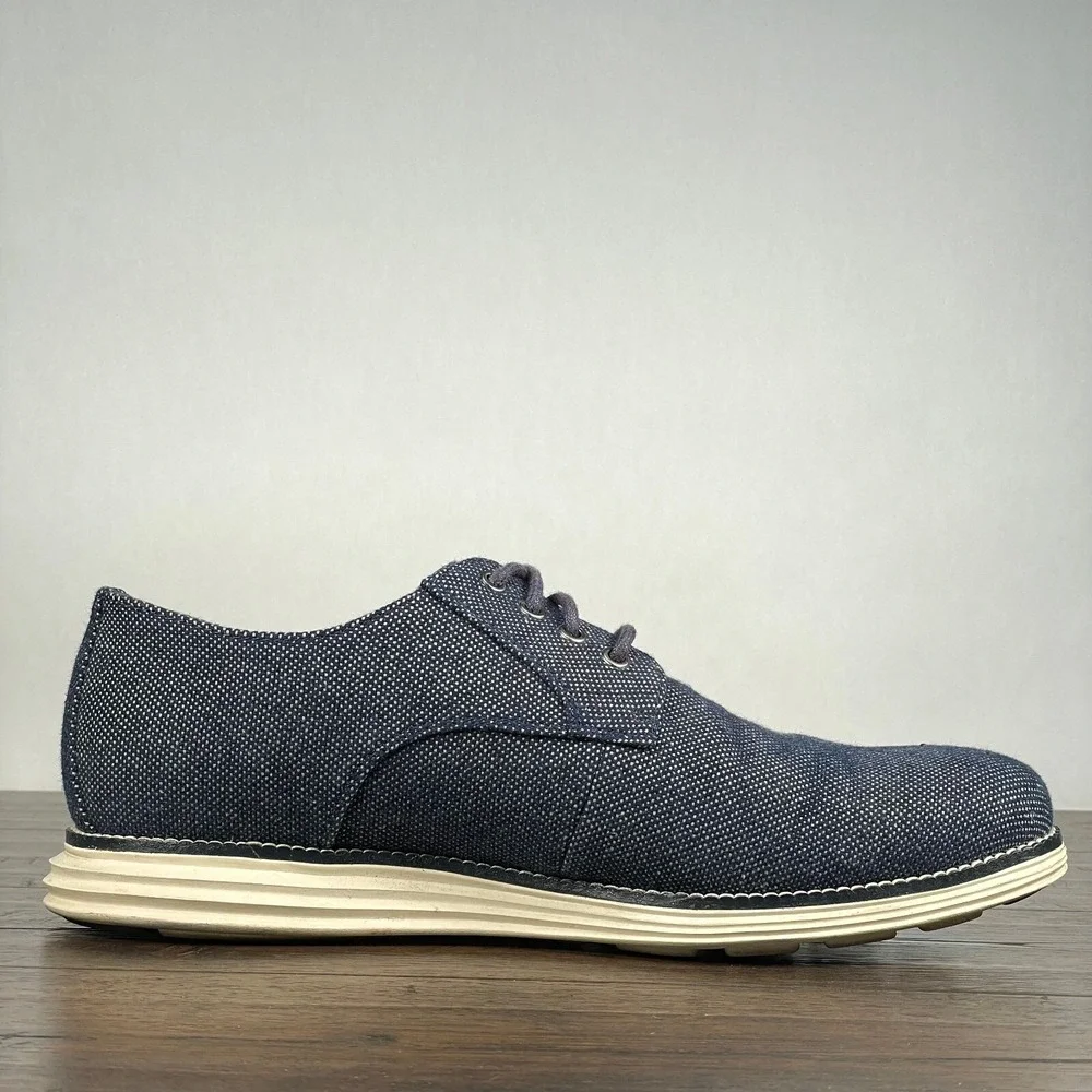 Cole Haan Original Grand Mens 10 Blue Canvas‎ Plain Toe Oxford Derby Shoes Work